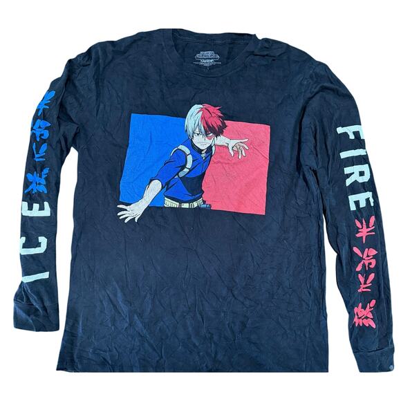 Vintage Tees - Anime My Hero Academia Shoto Todoroki Fire & Ice Graphic Tee*SZ L - Picture 1 of 7